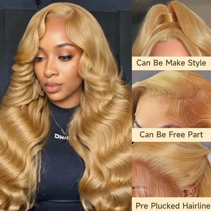Atikual Honey Blonde Body Wave Wigs 13X4/13X6 Transparent Lace Front #27 Color Virgin Human Hair Wigs Pre Plucked
