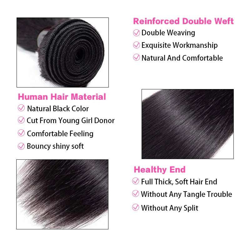 Atikual 1 Bundle Sliky Straight 100% Virgin Human Hair Natural Color