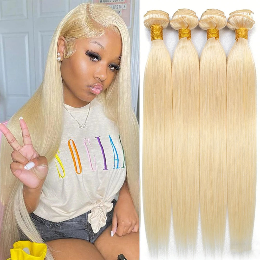 Atikual Hair 4pcs Straight Bundles Brazilian Virgin Hair Wave Bundles Color #613 100% virgin Human hair Weave