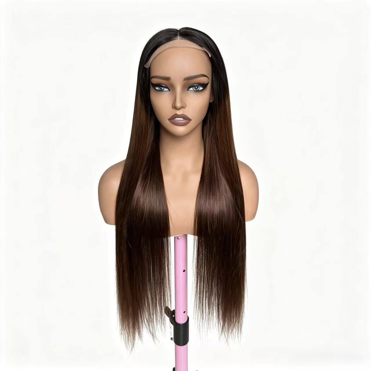 Atikual Glueless Straight Transparent Top Lace Wig T1b/4 Human Hair Wigs
