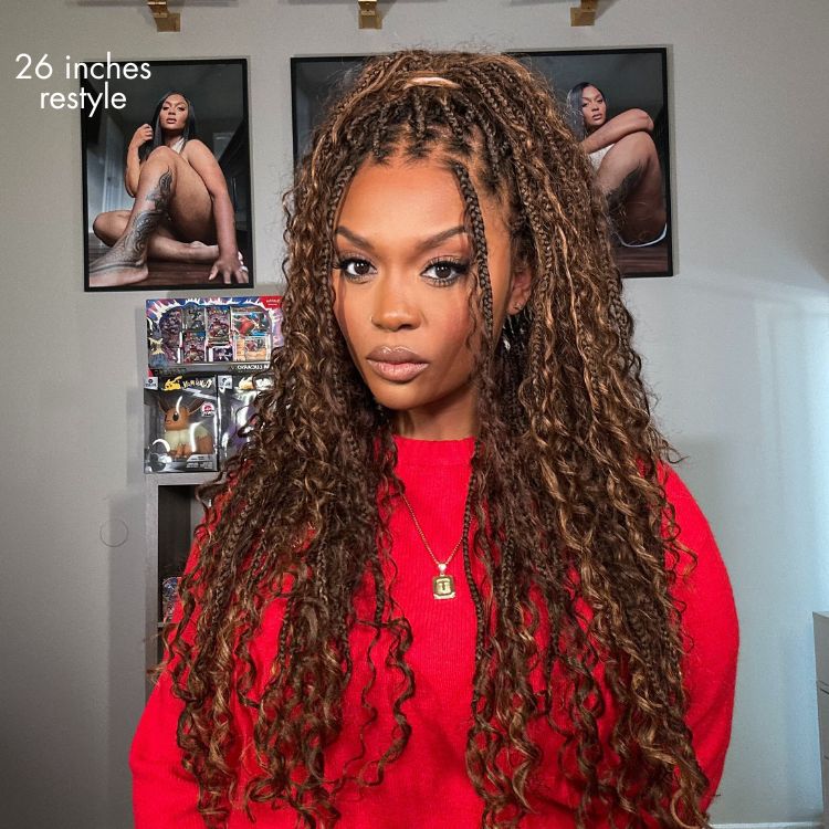 Atikual Mix Blonde Knotless Boho Curls Braided Long Drawstring 13x6 Frontal Pre Cut HD Lace Glueless Human Hair Wig