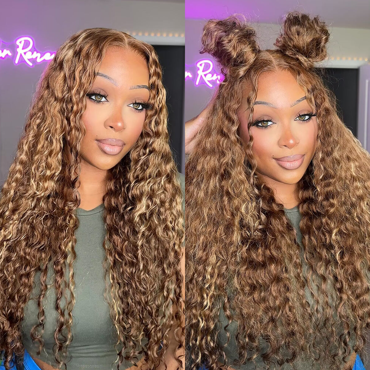 Atikual Highlight Wear Go Glueless Wig Brown Color Deep Wave 7X5 Pre-Cut Lace Human Hair Wig