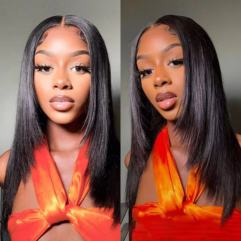 Atikual Layered Cut Wear Go Wigs Straight 7x5 Pre-cut Lace Closure 180% Density Wigs 100% Human Hair
