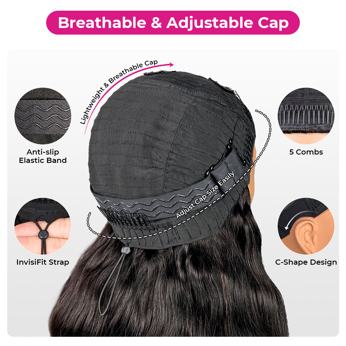 Atikual V Part Straight Wig Human Hair Glueless Wigs Flexible Fit With Drawstring For Beginner Friendly