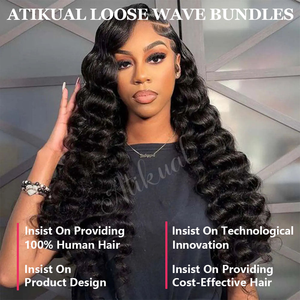 Atikual Brazilian Virgin Hair Loose Deep Wave 3 Bundles 100% Virgin Hair Bundles Loose Deep Curly Weave Human Hair