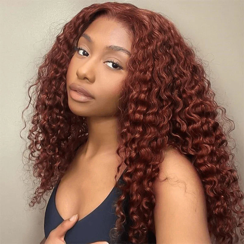 Atikual 7x5 Pre-Cut Lace Glueless Wig Human Hair Reddish Brown Water Wave Preplucked Hairline Ready-to-Wear Wigs