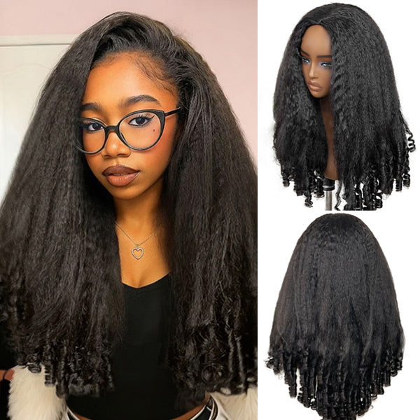 Atikual 3 In 1 Half Wig | Glueless Kinky Straight Burmese Curly Elastic Drawstring Wear Go Half Wig With Yaki Spiral Curls