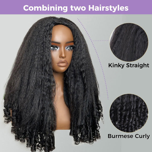Atikual 3 In 1 Half Wig | Glueless Kinky Straight Burmese Curly Elastic Drawstring Wear Go Half Wig With Yaki Spiral Curls