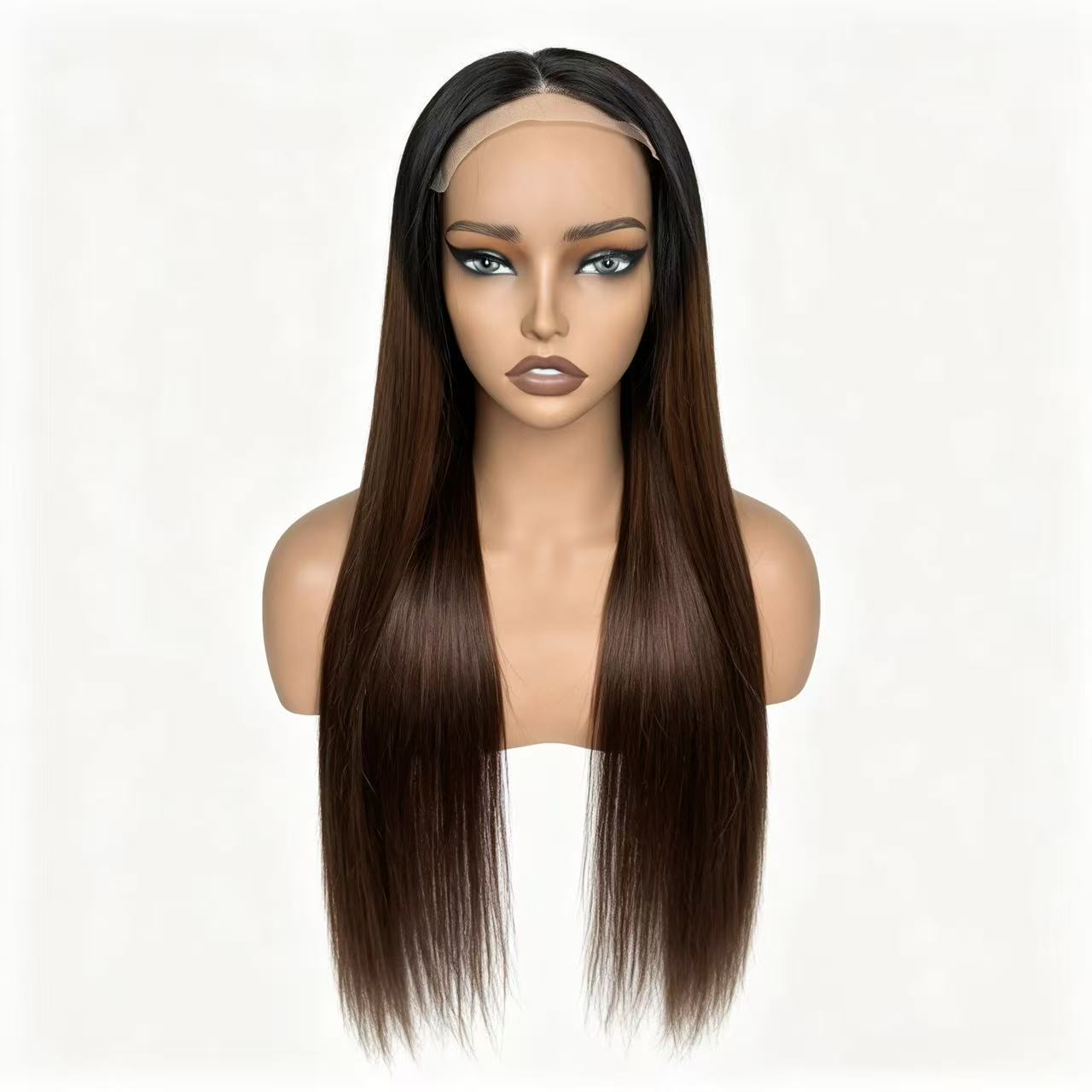 Atikual Glueless Straight Transparent Top Lace Wig T1b/4 Human Hair Wigs