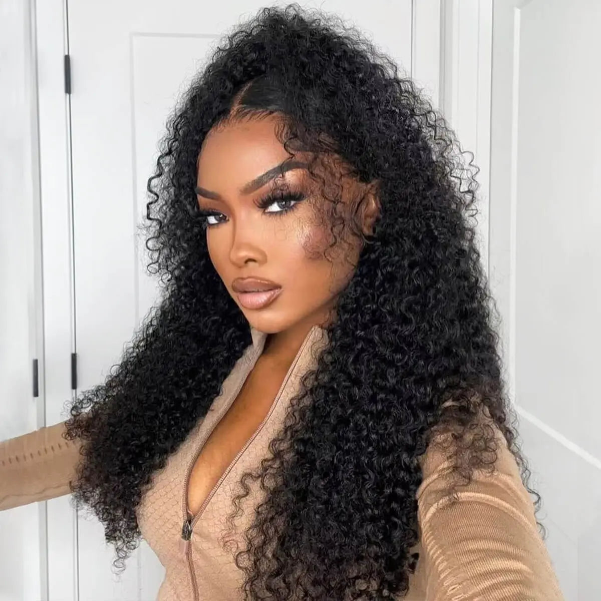 Atikual 360 Lace Kinky Curly Invisi Drawstring Wear Go Wig Pre-Bleached Pre-Cut Lace Glueless Wig Human Hair