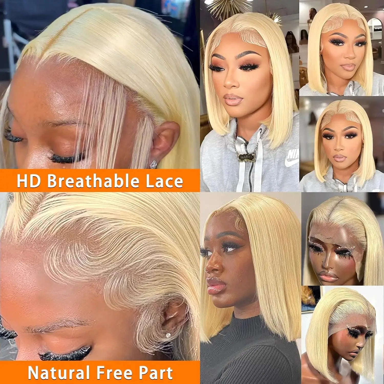 Atikual Blonde 613 Lace Front Wigs 13X6 Hd Lace Wig Blonde 613 Bob Cut Wig Blonde Straight Short Bob Good Human Hair Wigs
