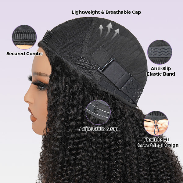 Atikual 3 In 1 Half Wig | Kinky Curly Glueless Wear Go Half Wig Human Hair Invisible Hairline Protective Style