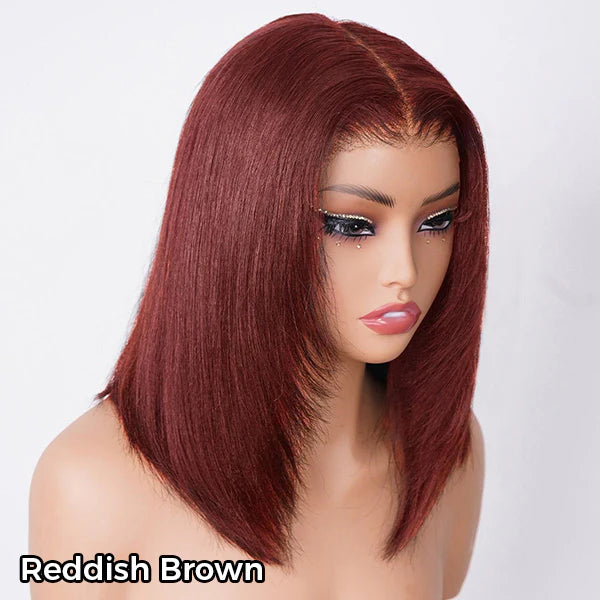 Atikual Glueless Layered Cut Yaki Straight Wear Go Wig 9x6 Pre-Cut T Part Lace Bob Wig Human Hair With Elastic Drawstring