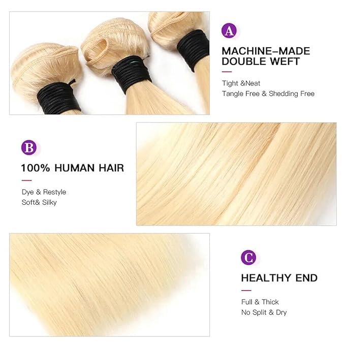Atikual hair brazilian Straight Virgin Hair Color #613 Brazilian Human Hair 3 Bundles