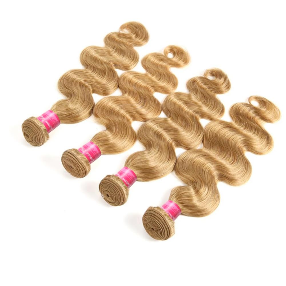 Atikual Brazilian Body Wave Virgin Hair #27 Honey Blonde Colored Human Hair Bundles 4 Bundles For Black Women