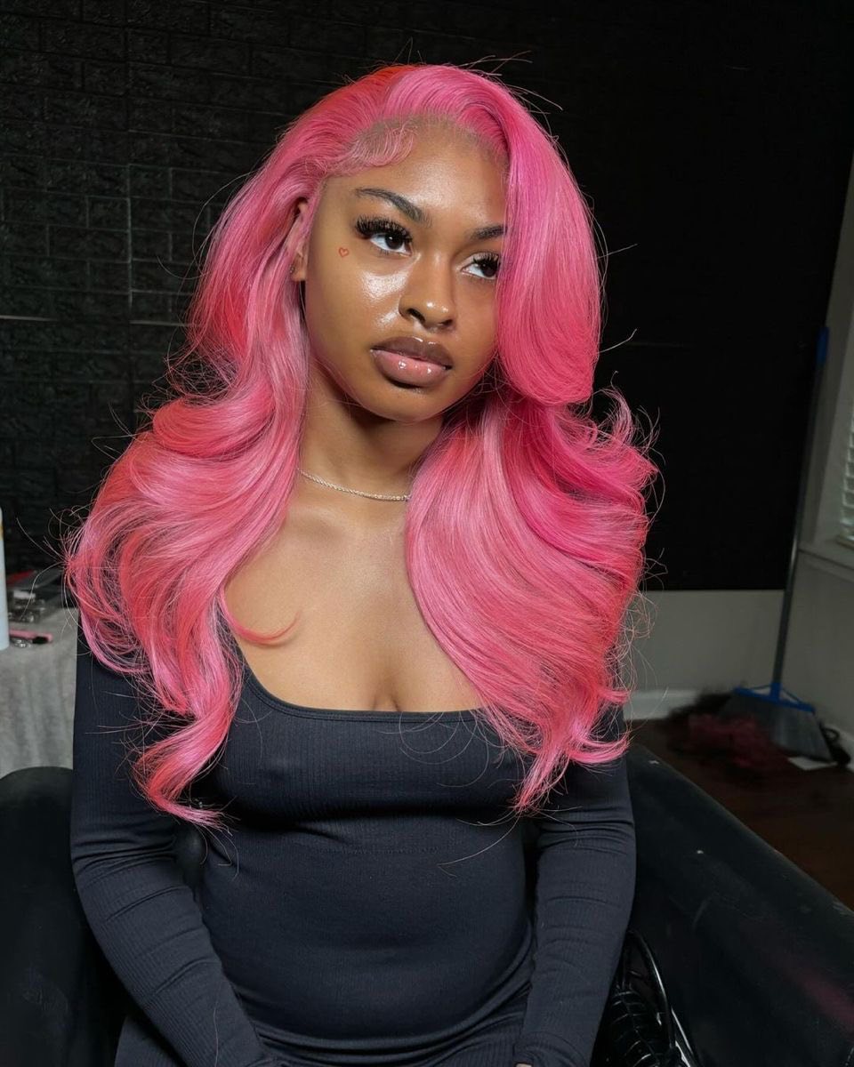 Atikual Professional Toned Pink Colored Body Wave Human Hair 13x6 Lace Front Wigs