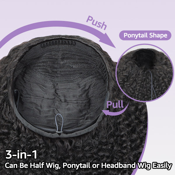 Atikual 3 In 1 Half Wig | Glueless Kinky Straight Burmese Curly Elastic Drawstring Wear Go Half Wig With Yaki Spiral Curls
