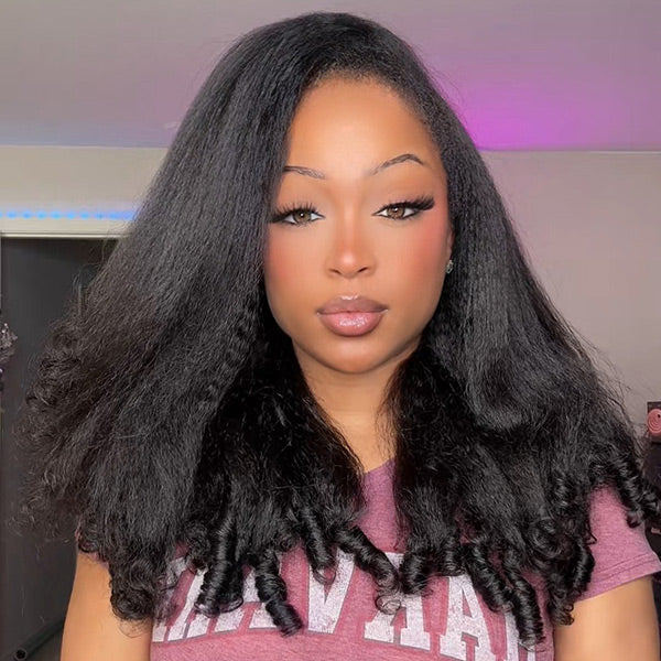 Atikual 3 In 1 Half Wig | Glueless Kinky Straight Burmese Curly Elastic Drawstring Wear Go Half Wig With Yaki Spiral Curls