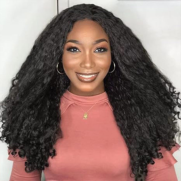 Atikual 3 In 1 Half Wig | Glueless Kinky Straight Burmese Curly Elastic Drawstring Wear Go Half Wig With Yaki Spiral Curls