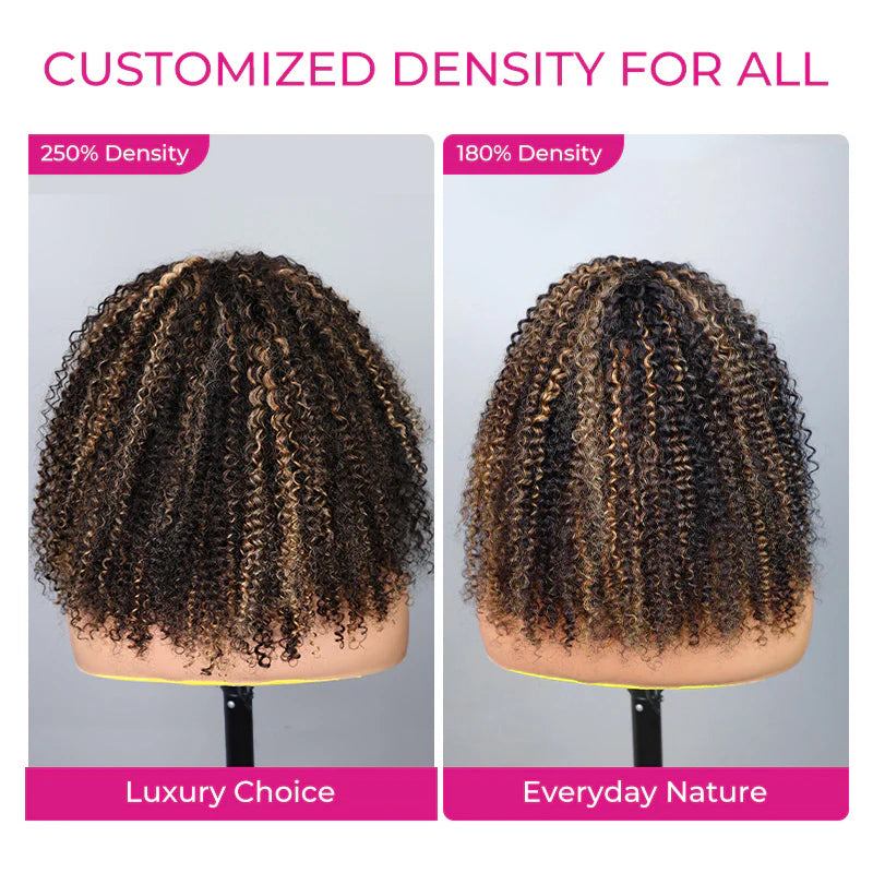 Atikual Wear Go Half Wig 1B/27 Highlight Kinky Curly Half Wig InvisiFit Strap Flip Over Wig Human Hair