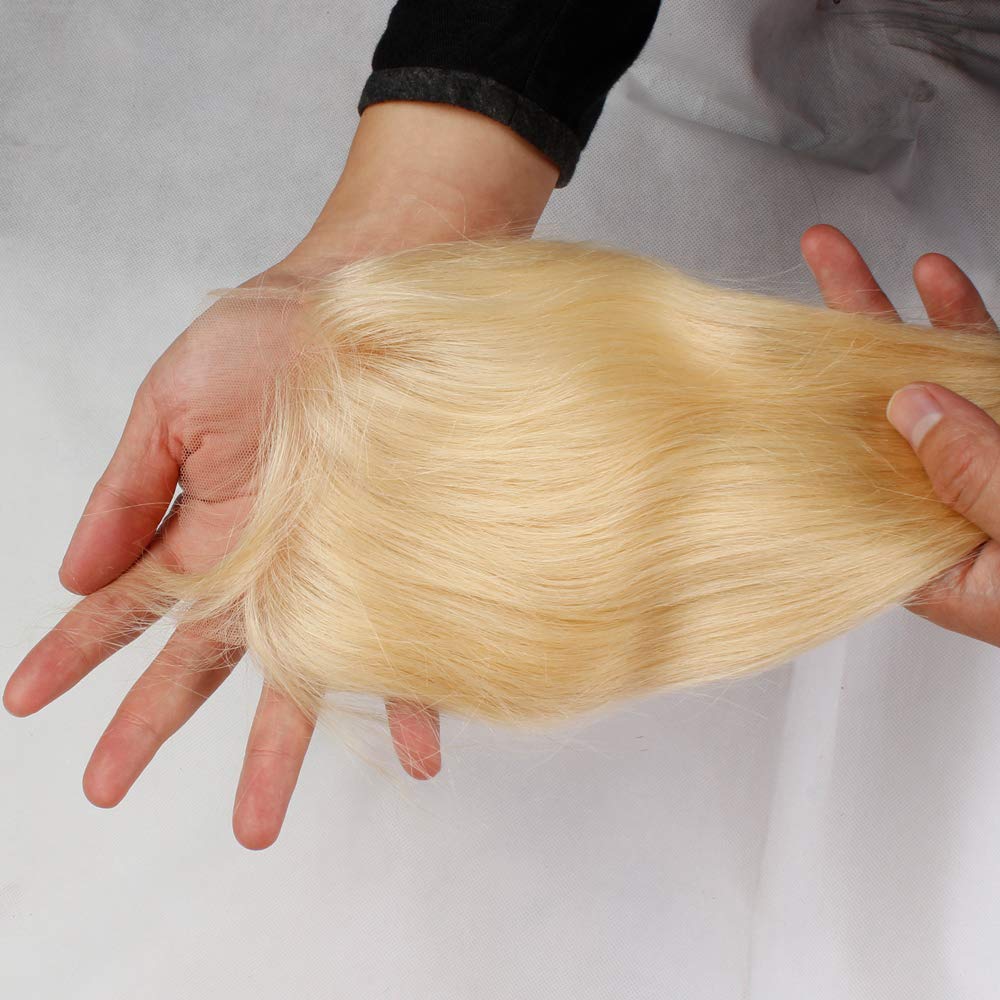 Atikual hair Brazilian Blonde Bundle Hair with Closure 613 blonde Straight 3 bundles with 4x4 lace closure