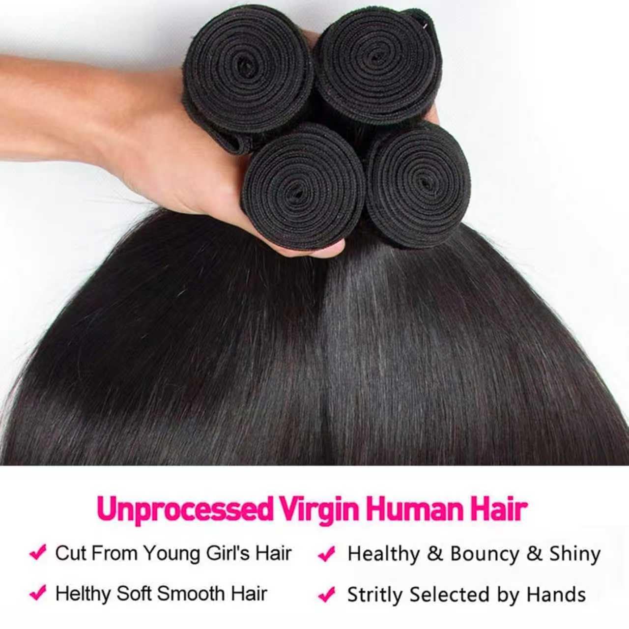 Atikual Brazilian Straight Hair 4 Bundles Brazilian Virgin Remy Hair Weave High Quality Natural Hair Extensions