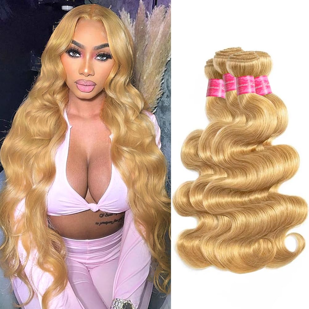 Atikual Brazilian Body Wave Virgin Hair #27 Honey Blonde Colored Human Hair Bundles 4 Bundles For Black Women