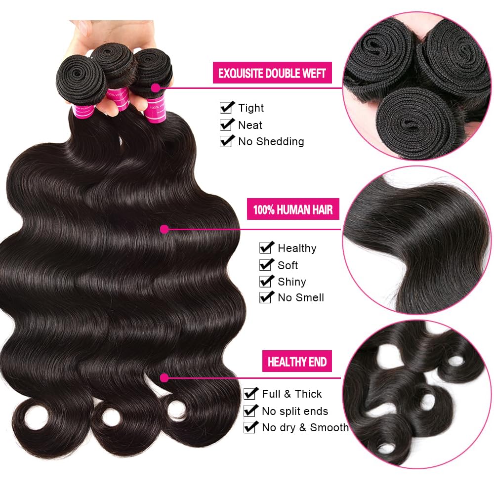 Atikual Brazilian Body Wave Hair 3 Bundles With 4x4 Lace Closure High Quality Brazilian Virgin Hair Human Hair Bundles With Closure
