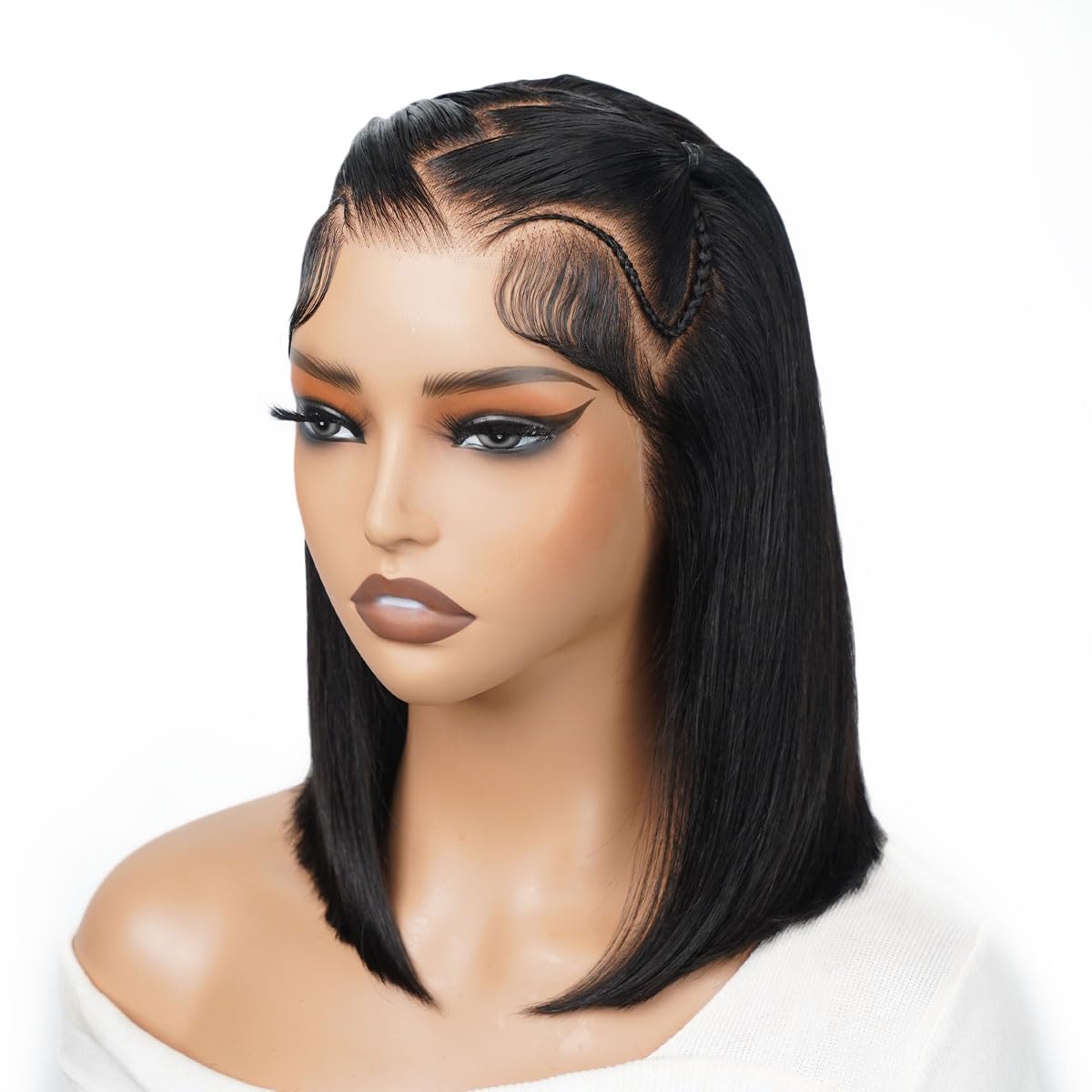 Atikual Short Bob Wig Human Hair 13x4 Lace Front Braided Wigs Straight Wear And Go Glueless