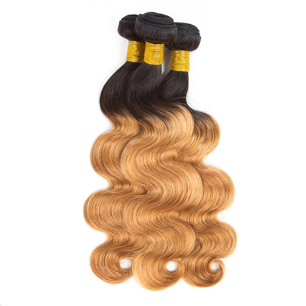 Atikual 1b/27 Human Hair Bundles Ombre Blonde Body Wave Bundle Brazilian Virgin Remy Hair 3 Bundles Double Weft Hair Weave