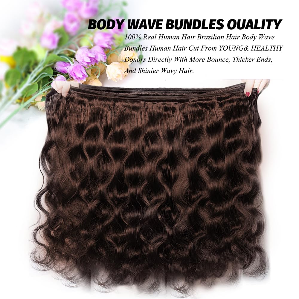 Atikual 4# Chocolate Brown Body Wave Bundles 3Pcs 100% Unprocessed Brazilian Human Hair Extensions