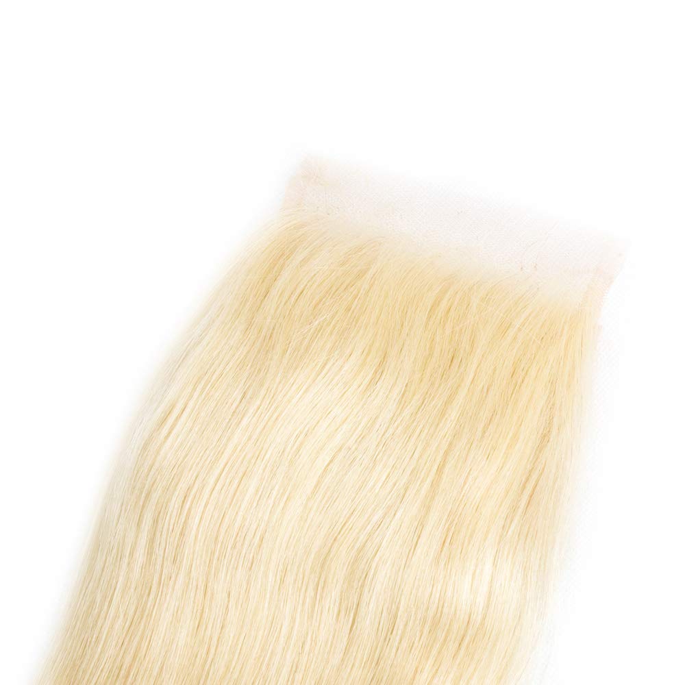 Atikual hair Brazilian Blonde Bundle Hair with Closure 613 blonde Straight 3 bundles with 4x4 lace closure