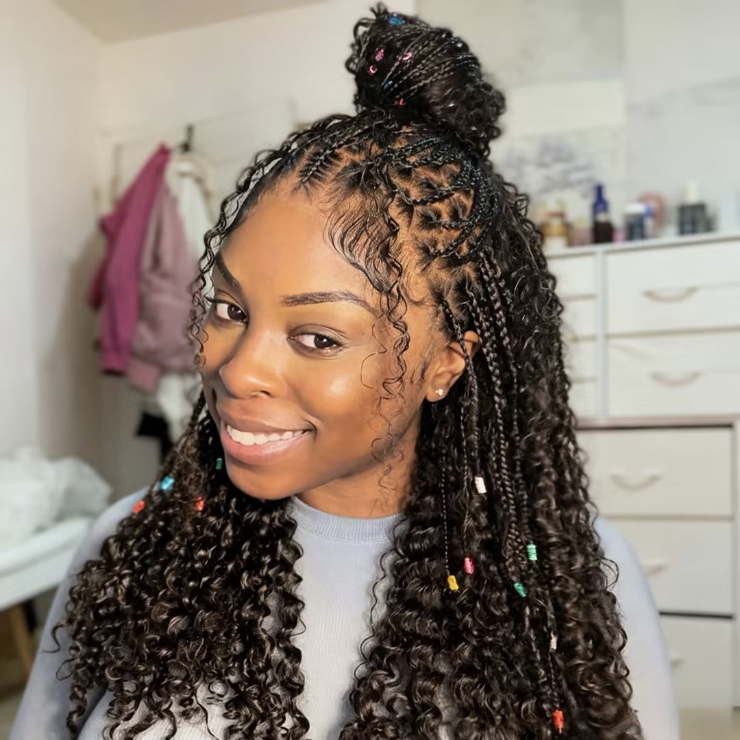 Pre-Braiding Kinky Curly Knotless Box Braided Wig 13x6 HD Lace Wig 100% Human Hair Wig Body Wave Human Hair Wig