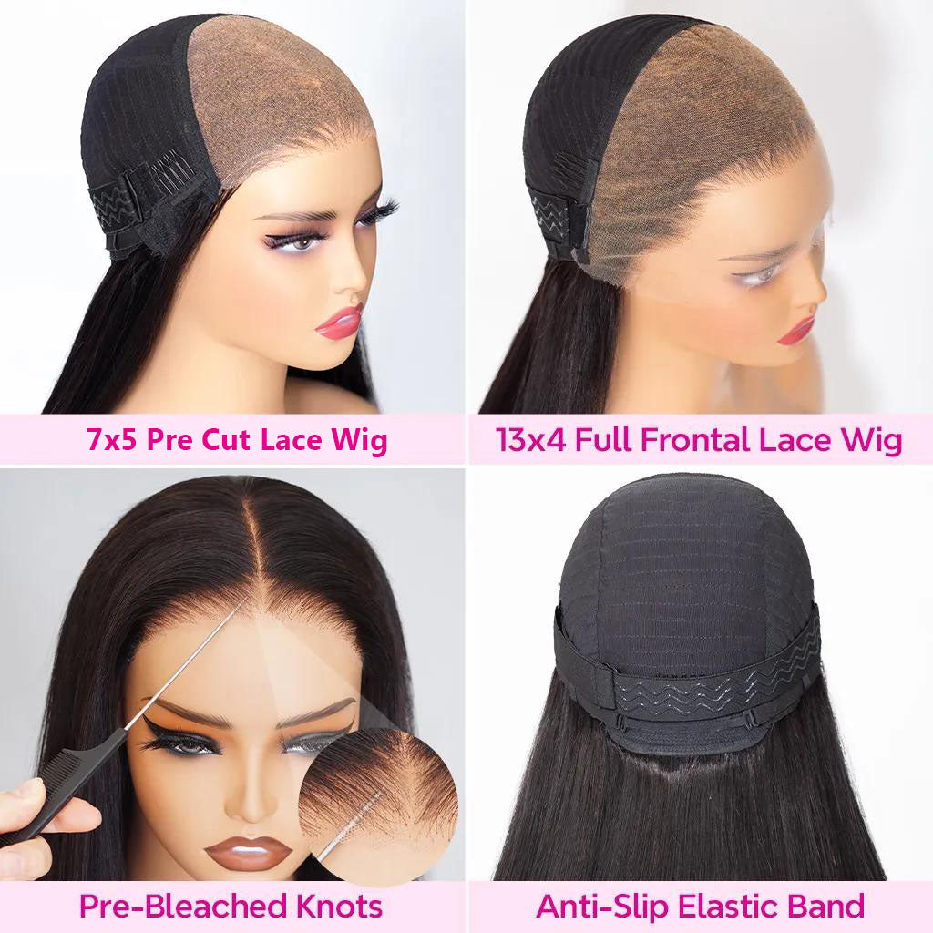 Atikual Honey Brown Highlight Straight Glueless Wig Human Hair 7X5 13X4 Lace Front Wigs With Invisible Drawstring 180% Density