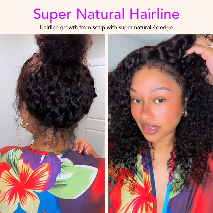 Atikual 4C Curly Edges Hairline Invisi Strap 360 Lace Front Glueless Lace Wig Kinky Curly Human Hair Wig With Super Natural Hairline