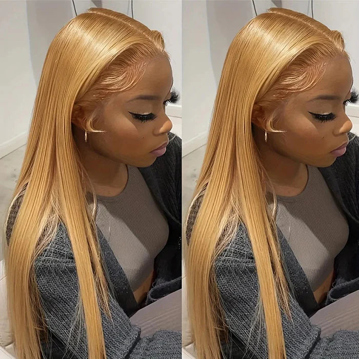 Atikual Honey Blonde Body Wave Wigs 13X4/13X6 Transparent Lace Front #27 Color Virgin Human Hair Wigs Pre Plucked