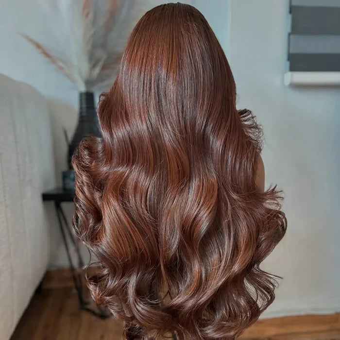 Atikual Copper Brown 13x6 Clear HD Lace Frontal Wig Body Wave 100% Human Hair Super Natural Hairline Human Hair