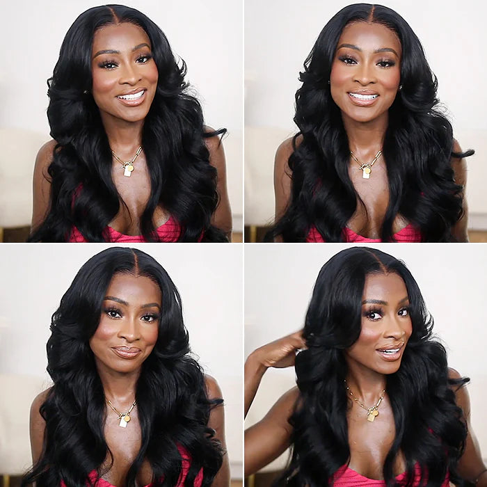 Atikual Curtain Bangs Body Wave Glueless 13x4 HD Lace Front Wig for Women 100% Human Hair Pre Everything