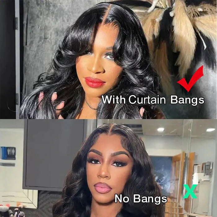 Atikual Curtain Bangs Body Wave Glueless 13x4 HD Lace Front Wig for Women 100% Human Hair Pre Everything