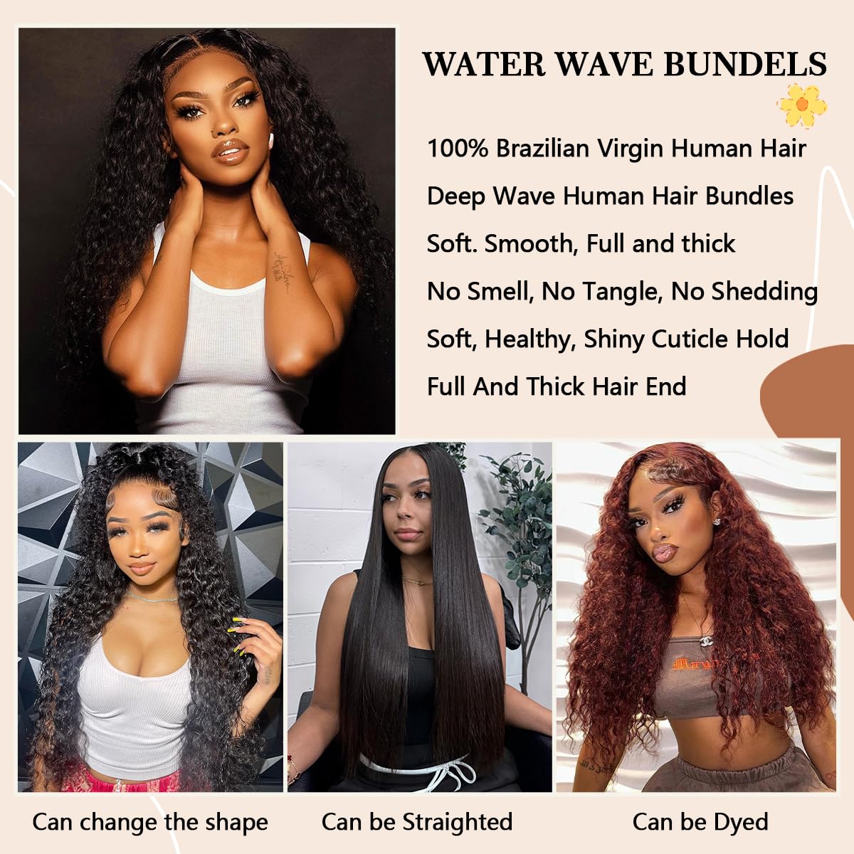 Atikual Water Wave Bundles 4 Pcs Virgin Hair Brazilian Wet And Wavy Human Hair Weave Bundles Natural Hair Extension