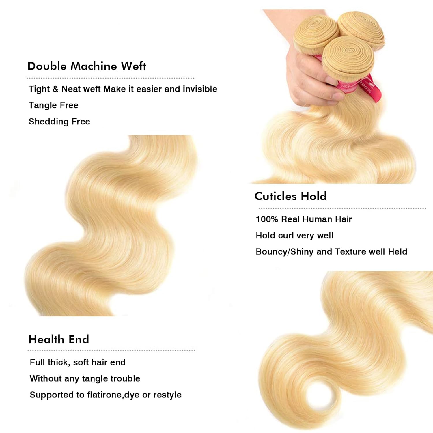 Atikual hair Brazilian blonde bundle hair with closure 613 blonde body wave 3 bundles with 4x4 lace closure Human Hair