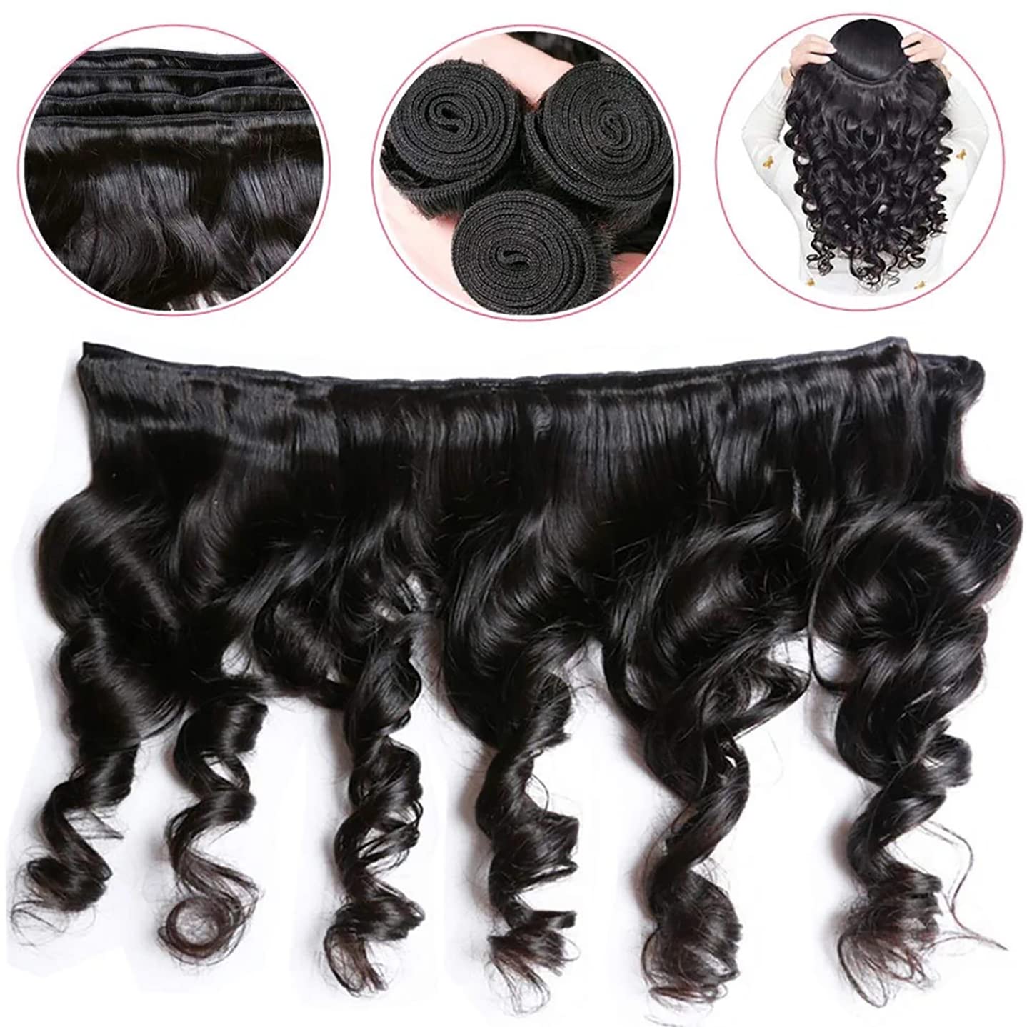 Atikual Loose Wave Hair 3 Bundles With 13x4 Lace Frontal Unprocessed Human Virgin Hair