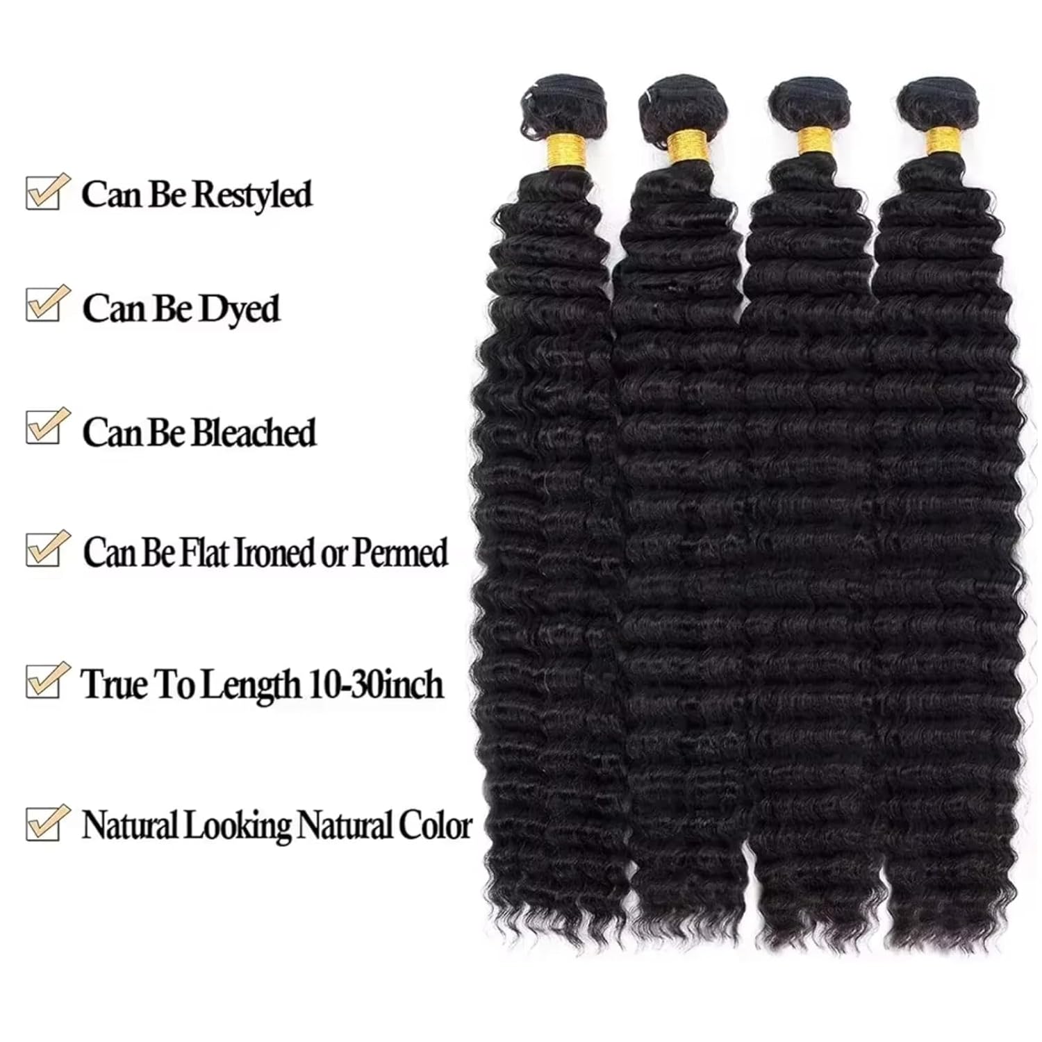 Atikual 12A Unprocessed Brazilian Virgin Deep Wave Human Hair Bundles 4 Pcs Natural Color Deep Curly Quick Weave Hair Extensions for Women