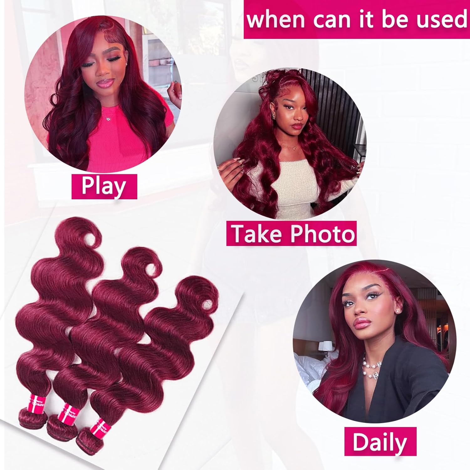 Atikual 99J Burgundy Body Wave 3 Hair Bundles With 4x4 Lace Closure Unprocessed Brazilian Human Hair