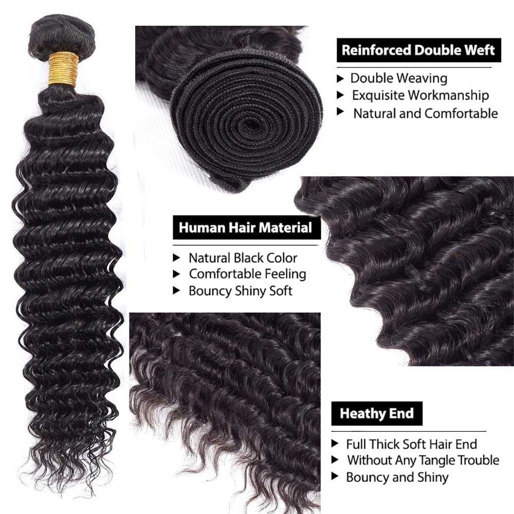 Atikual Hair Deep Wave Brazilian Hair 3 Bundles High Quality Brazilian Virgin Hair Deep Curly Remy Human Hair Weave