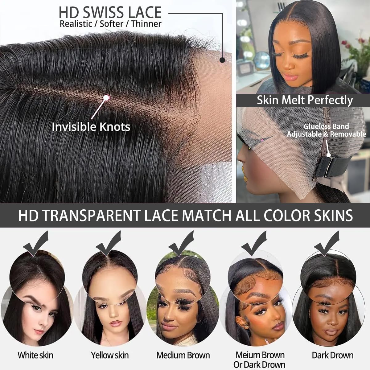 Atikual Straight Bob Wig Human Hair 13x4 HD Lace Front Wigs For Women Short Bob Wig With Baby Hair Pre Plucked 180% Density