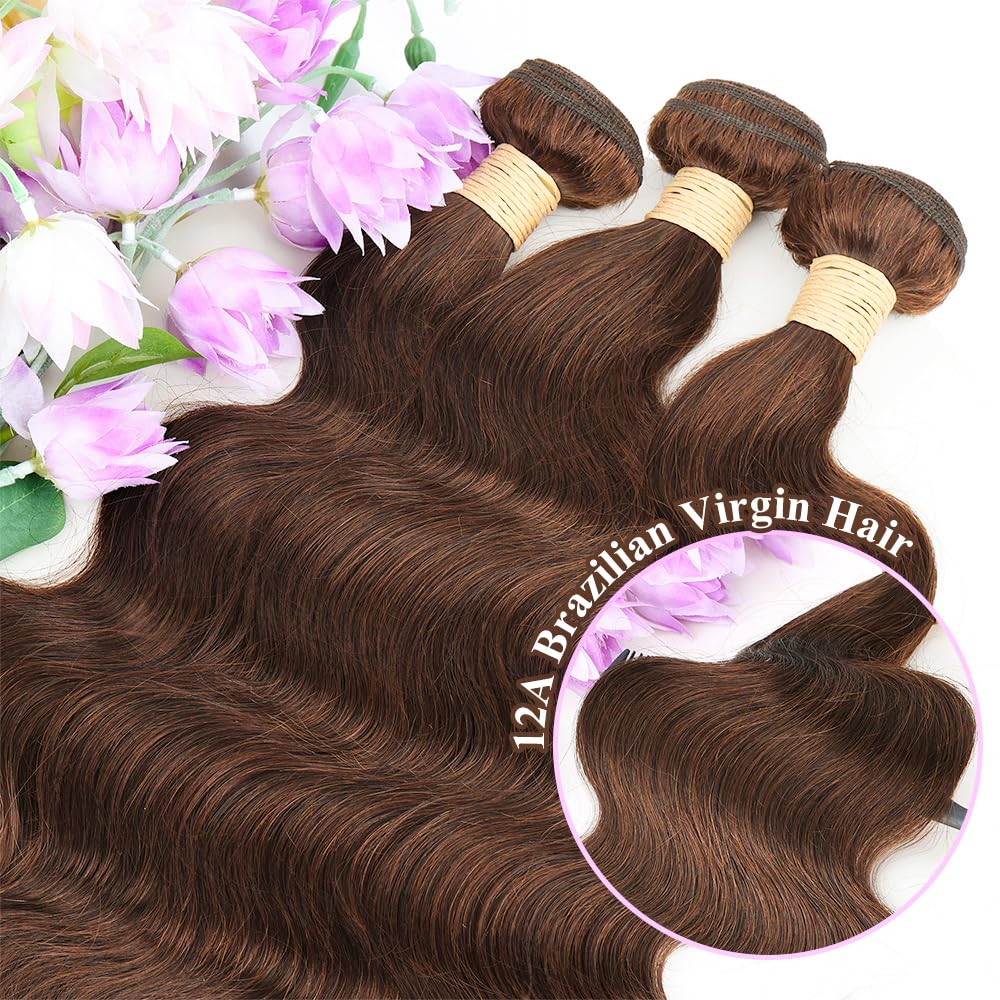 Atikual 4# Chocolate Brown Body Wave Bundles 3Pcs 100% Unprocessed Brazilian Human Hair Extensions