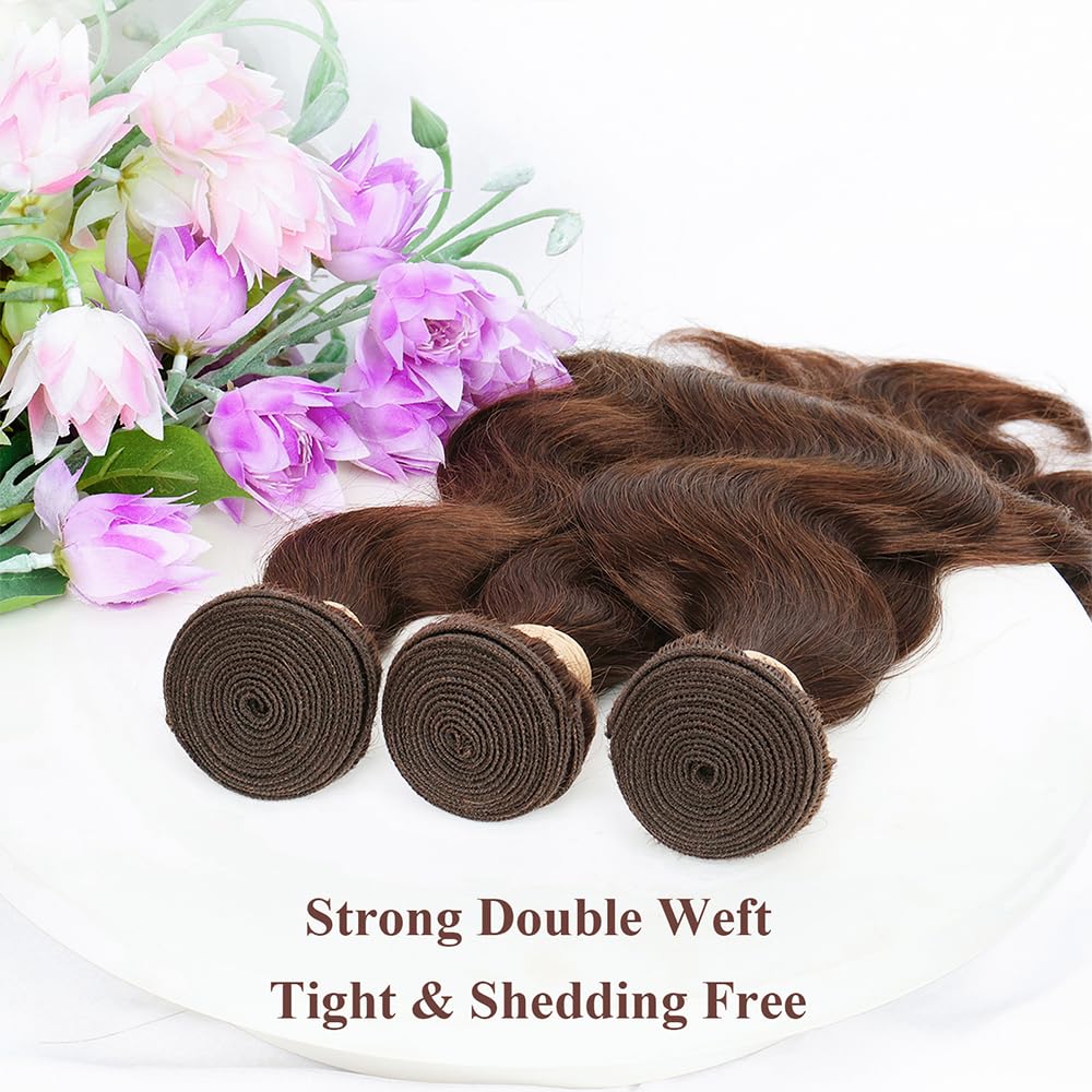Atikual 4# Chocolate Brown Body Wave Bundles 3Pcs 100% Unprocessed Brazilian Human Hair Extensions