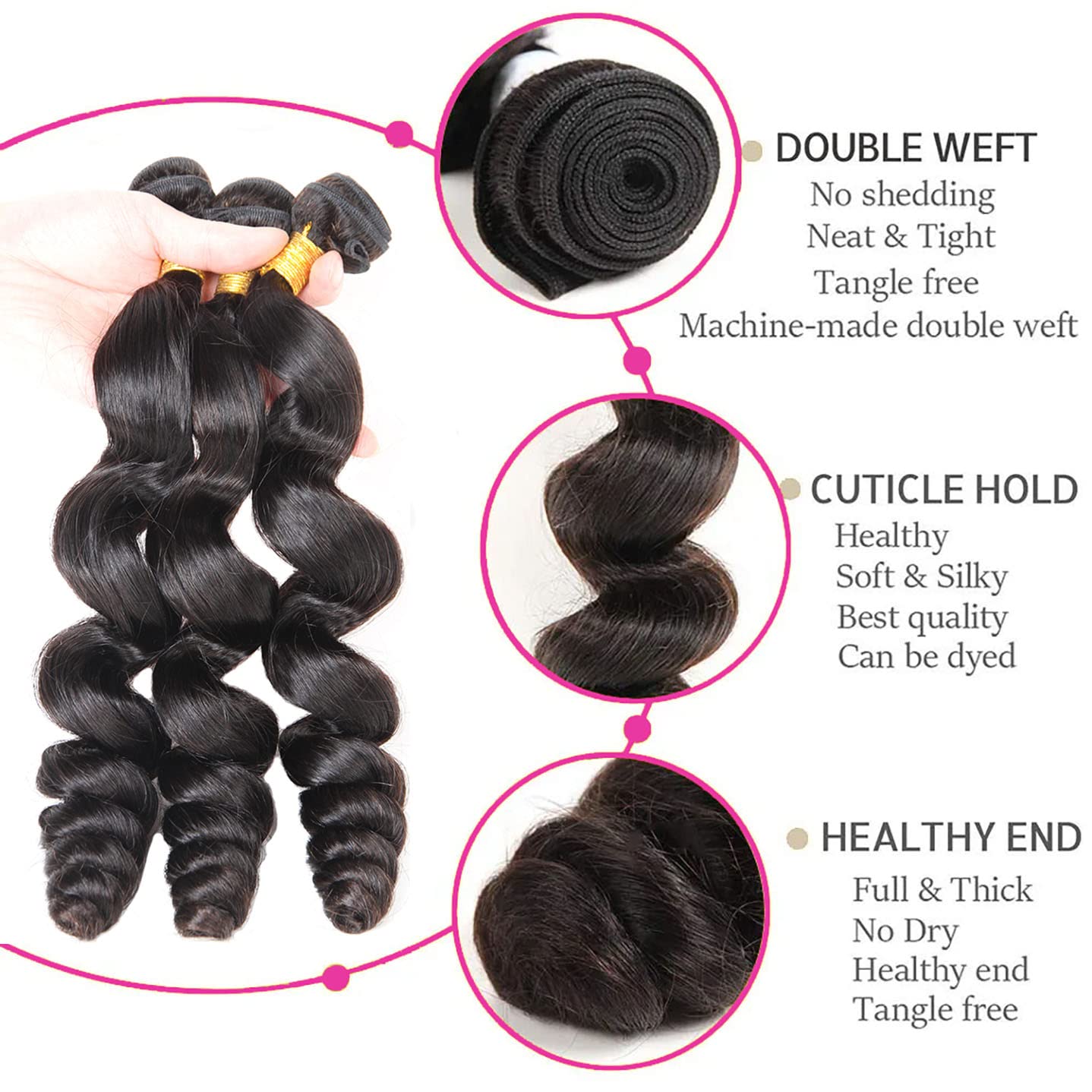 Atikual Loose Wave Hair 3 Bundles With 13x4 Lace Frontal Unprocessed Human Virgin Hair