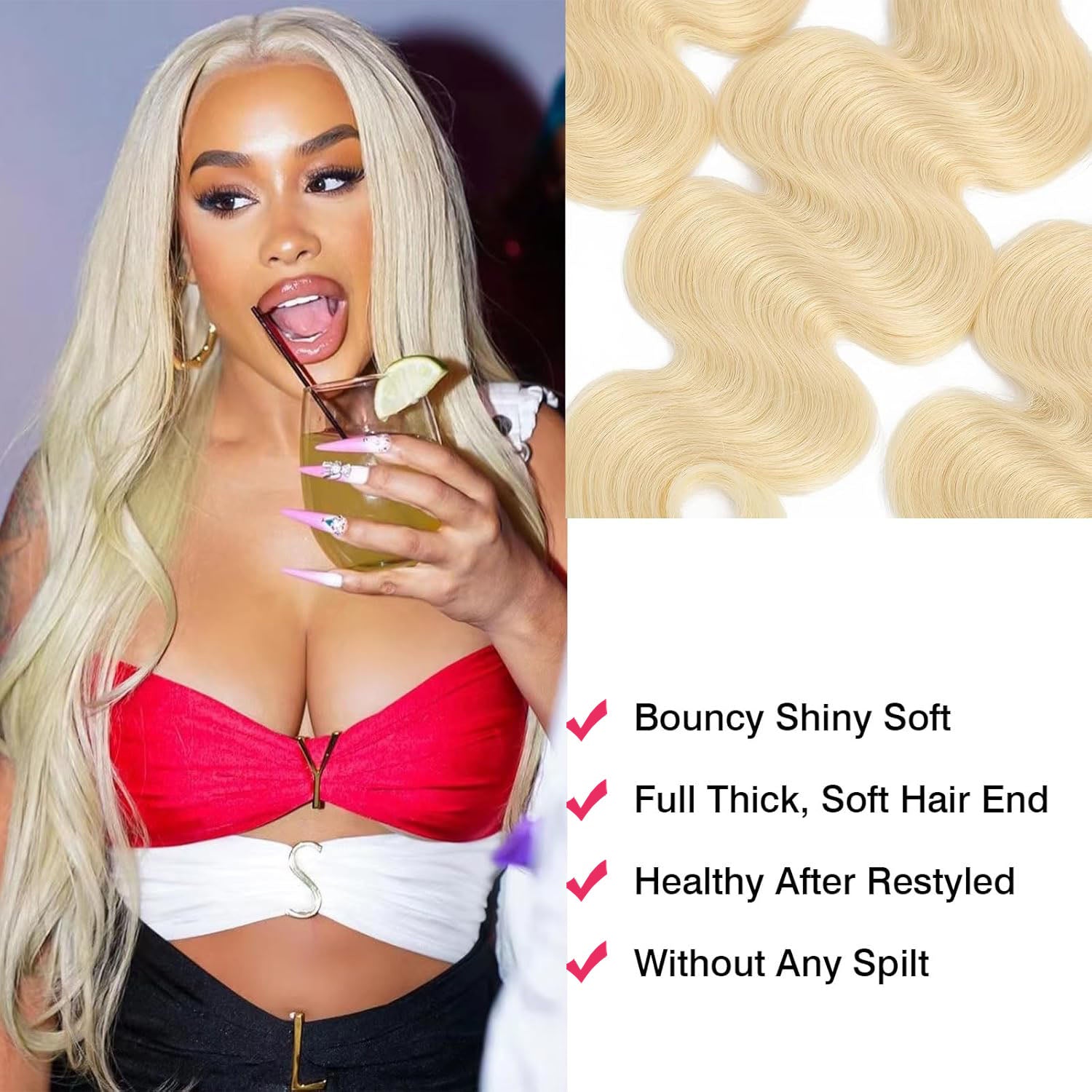 Atikual hair Brazilian blonde bundle hair with closure 613 blonde body wave 3 bundles with 4x4 lace closure Human Hair